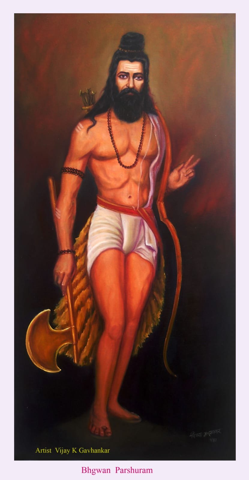 Bhagwan Parshuram Oil Painting — Warrior Sage with Axe and Bow