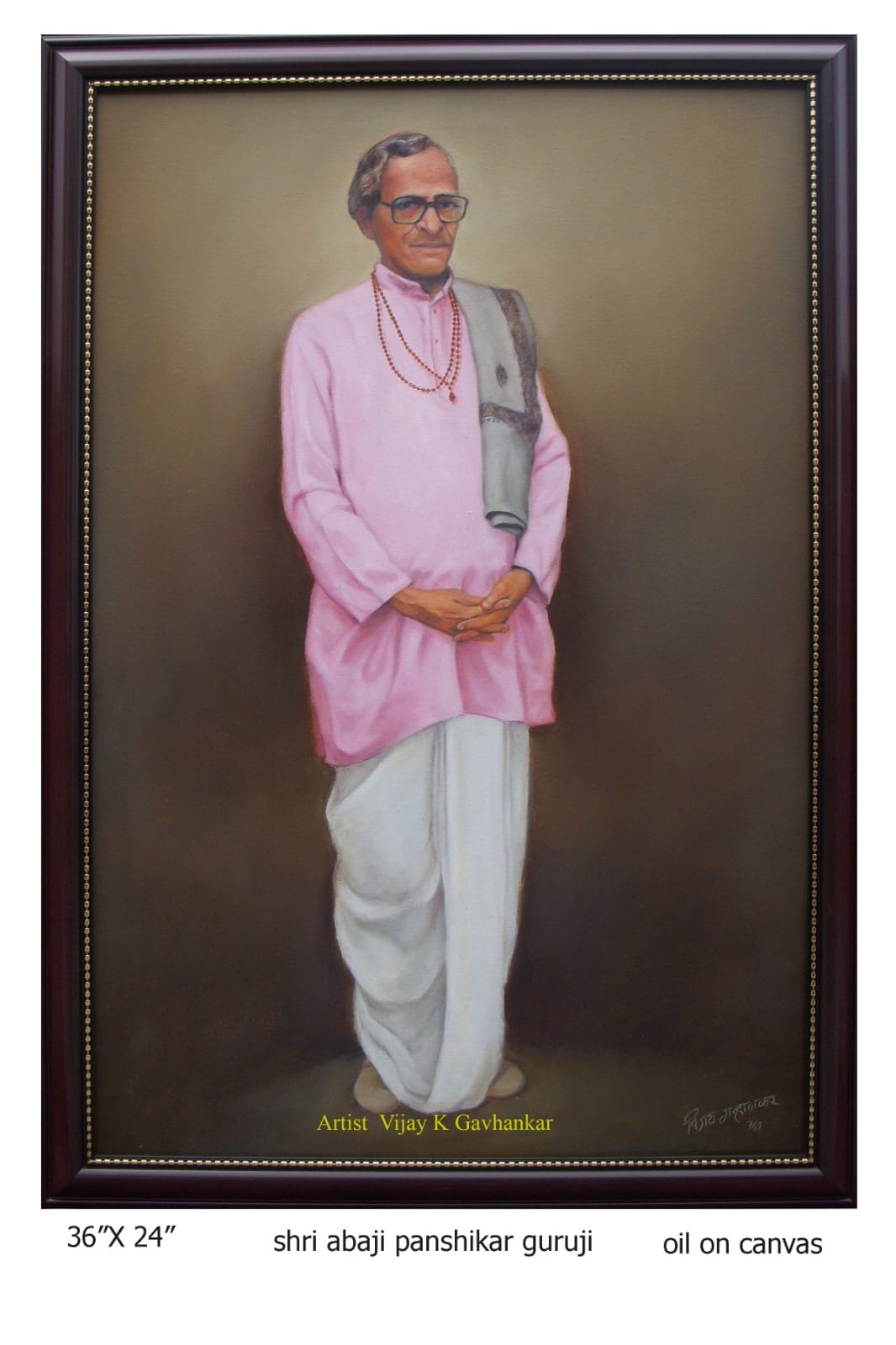 Shri Abaji Panshikar Guruji Portrait — Full-Length Oil Painting