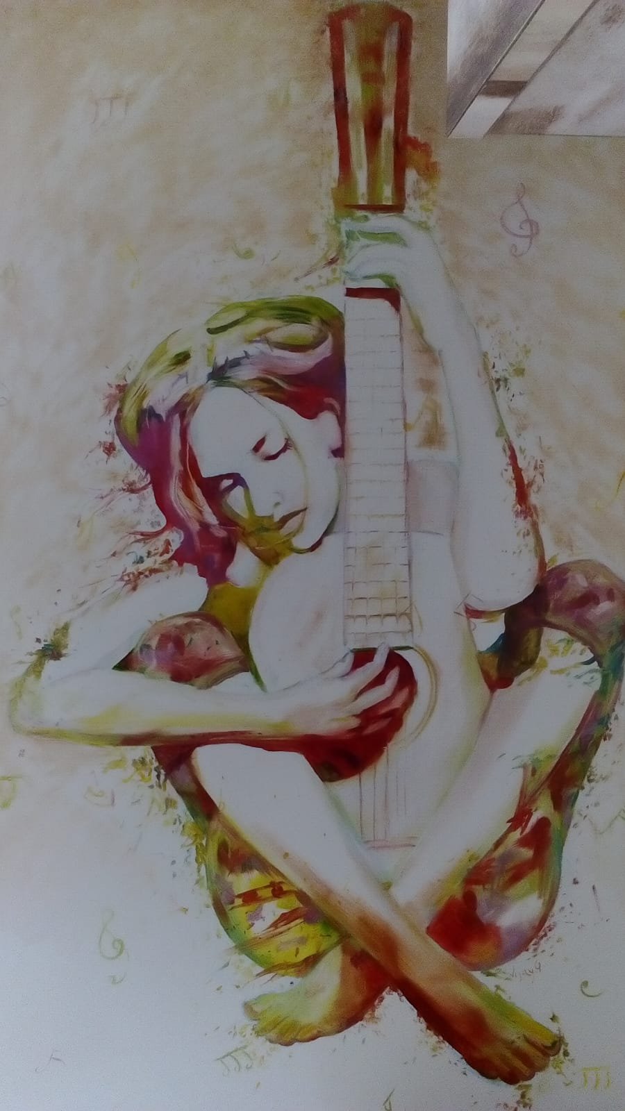 Woman Playing Guitar — Expressive Watercolour Music Painting